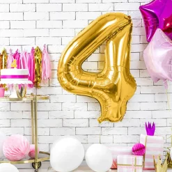 PARTYDECO Balon Metal Foliowy Cyfra "4" 86 Cm