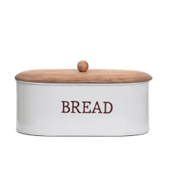 HOMLA Chlebak Conti Szary Z Drewniana Pokrywka 35X19X13 Cm
