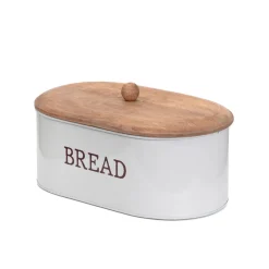 HOMLA Chlebak Conti Szary Z Drewniana Pokrywka 35X19X13 Cm