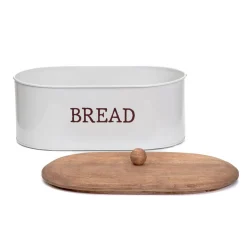 HOMLA Chlebak Conti Szary Z Drewniana Pokrywka 35X19X13 Cm