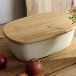 HOMLA Chlebak Nores Z Bambusowa Pokrywka 37X22X14 Cm