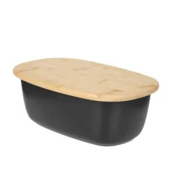 HOMLA Chlebak Nores Z Bambusowa Pokrywka Czarny 37X22X14 Cm