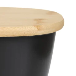 HOMLA Chlebak Nores Z Bambusowa Pokrywka Czarny 37X22X14 Cm