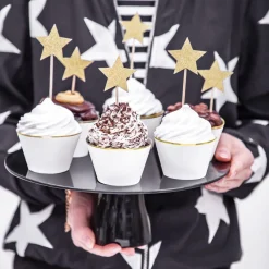 PARTYDECO Dekoracja Stars Do Muffinek Zlote Gwiazdki 6 Szt. 11,5 Cm