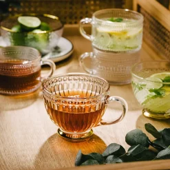 HOMLA Filizanka Barrel Szklana W Paski Ze Zlota Nozka 0,36 L