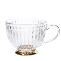 HOMLA Filizanka Barrel Szklana W Paski Ze Zlota Nozka 0,36 L