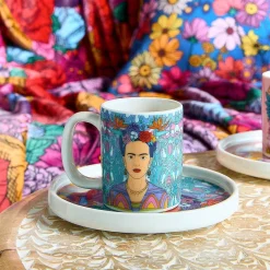 HOMLA Filizanka Frida Kahlo Do Espresso Ze Spodkiem Turkusowa 0,08 L
