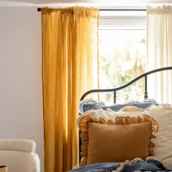 HOMLA Firanka Adi Z Pomponikami Musztardowa 140X250 Cm