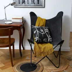 HOMLA Fotel Butterfly Z Metalowa Rama - Czarna Tkanina 70X80X102 Cm