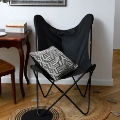 HOMLA Fotel Butterfly Z Metalowa Rama - Czarna Eco Skora 70X80X102 Cm