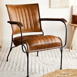 HOMLA Fotel Gladio W Obiciu Ze Skory Bawolej Brazowe 68X76X75 Cm