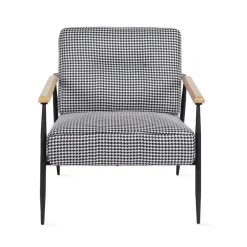 HOMLA Fotel Veludo Bialy W Czarna Pepitke 71X70X83 Cm