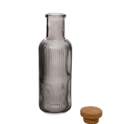 HOMLA Karafka Natia Ryflowana Z Korkiem Szara 1 L