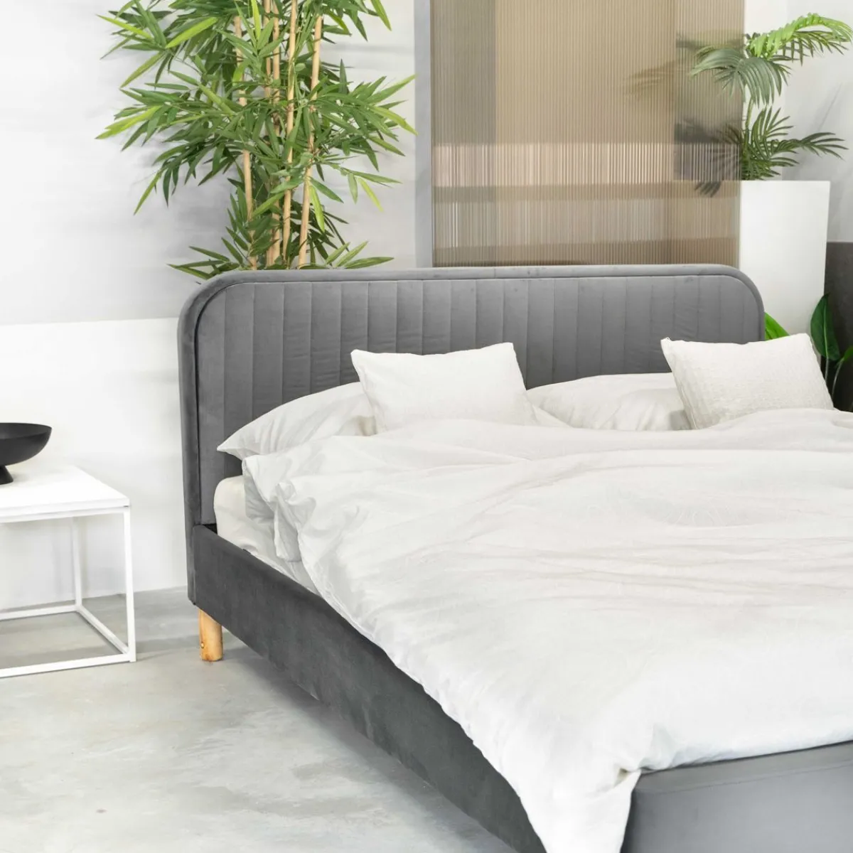 HOMLA Łóżko Karalius Welurowe Szare 160X200 Cm