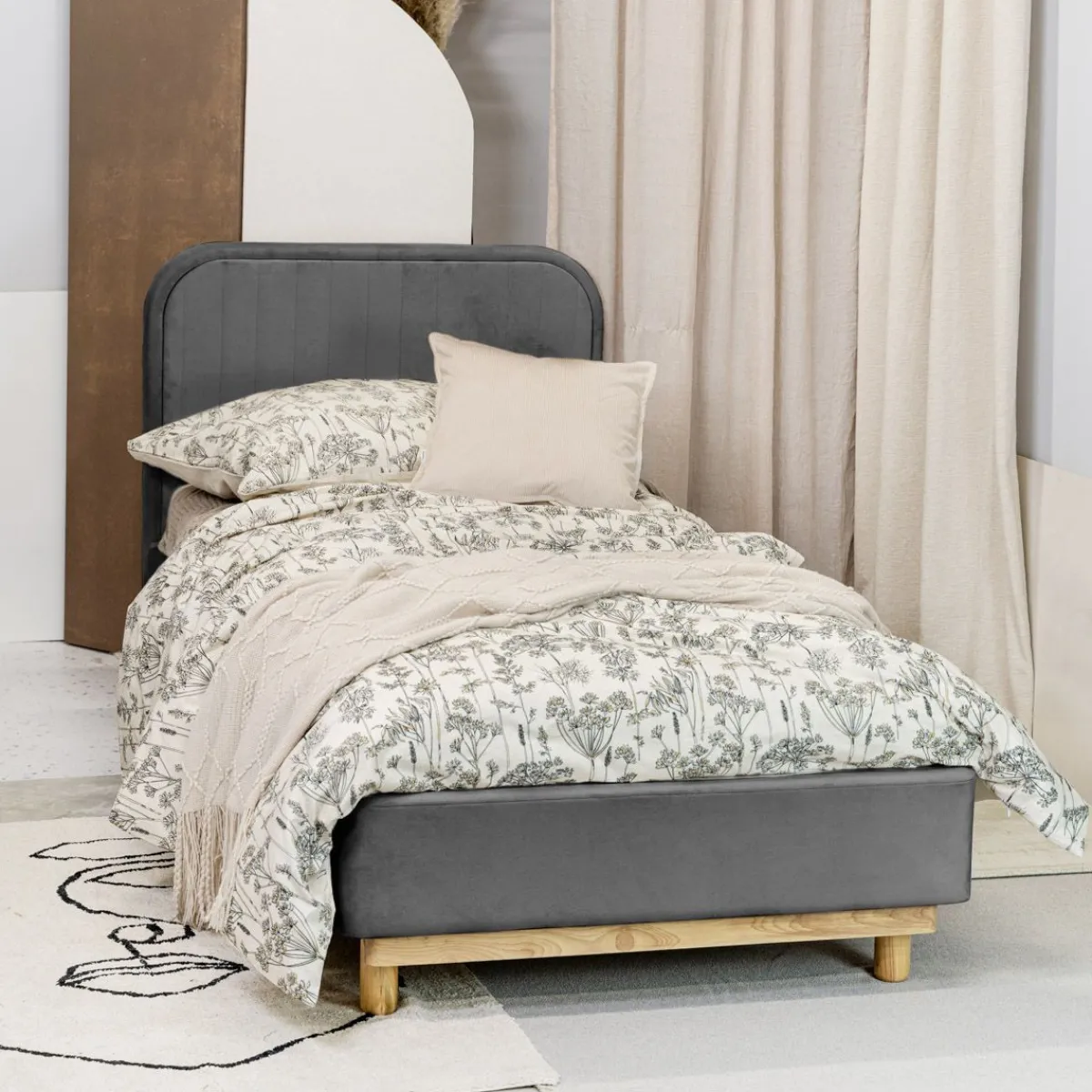HOMLA Łóżko Karalius Welurowe Szare 90X200 Cm