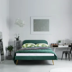 HOMLA Łóżko Venlo Welurowe Zielone 160X200 Cm