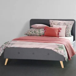 HOMLA Łóżko Ze Stelazem Mikkel Welurowe Szare 140X200 Cm