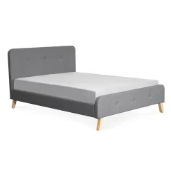 HOMLA Łóżko Ze Stelazem Mikkel Welurowe Szare 140X200 Cm