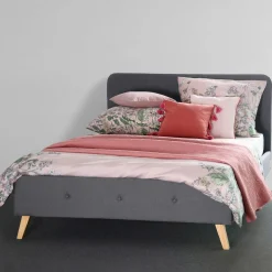 HOMLA Łóżko Ze Stelazem Mikkel Welurowe Szare 160X200 Cm