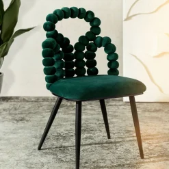 HOMLA Krzeslo Bubble Beam Welurowe Zielone Z Czarnymi Nogami 56,5X52X87 Cm