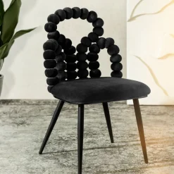 HOMLA Krzeslo Bubble Beam Welurowe Czarne Z Czarnymi Nogami 56,5X52X87 Cm