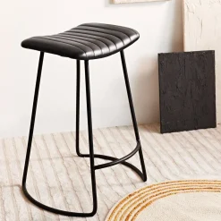 HOMLA Krzeslo Nerea W Obiciu Ze Skory Bawolej Czarne 50X39X65 Cm