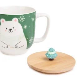 HOMLA Kubek Moldy Z Misiem I Ozdobna Pokrywka 0,3 L