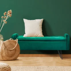 HOMLA Lawka Venlo Welurowa Zielona 100X39X45Cm