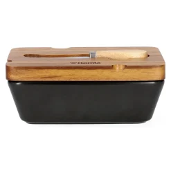 HOMLA Maselniczka Mooka Porcelanowa Z Nozykiem I Akacjowa Pokrywka Czarna 11X16 Cm