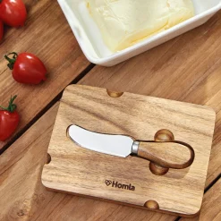 HOMLA Maselniczka Mooka Porcelanowa Z Nozykiem I Akacjowa Pokrywka Biala 11X16 Cm