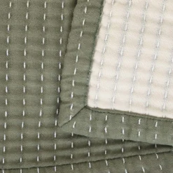 HOMLA Narzuta Selina Muslinowa Z Przeszyciami Zielono-Bezowa 180X220 Cm