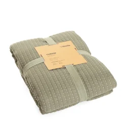 HOMLA Narzuta Selina Muslinowa Z Przeszyciami Zielono-Bezowa 180X220 Cm