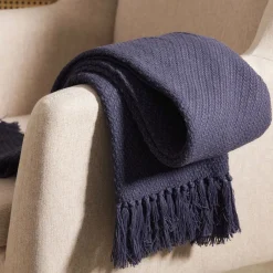 HOMLA Pled Morris Z Fredzlami Granatowy 130X170 Cm