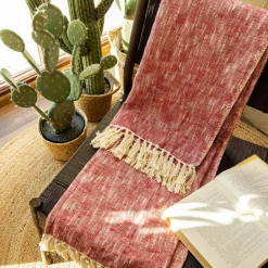 HOMLA Pled Nori Bawelniany Z Fuksjowym Wzorem 130X170 Cm