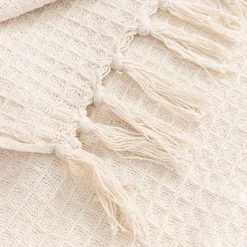 HOMLA Pled Vaffel Z Fredzlami Naturalny 130X170 Cm