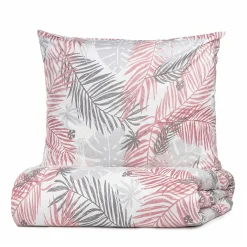 HOMLA Pościel Botanical Z Mikrofibry W Rozowo-Szare Liscie 140X200 Cm + 1*70X80 Cm
