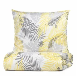 HOMLA Pościel Botanical Z Mikrofibry W Zolto-Szare Liscie 140X200 Cm + 1*70X80 Cm