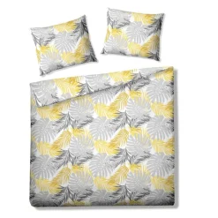 HOMLA Pościel Botanical Z Mikrofibry W Zolto-Szare Liscie 160X200 Cm