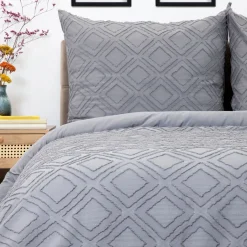 HOMLA Pościel Faimes Z Mikrofibry Szara Z Przeszyciami 200X220 Cm