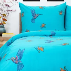 HOMLA Pościel Frida Kahlo Z Mikrofibry Turkusowa W Kolibry 200X220 Cm