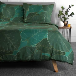 HOMLA Pościel Gallo Z Mikrofibry Zielona W Liscie 160X200 Cm