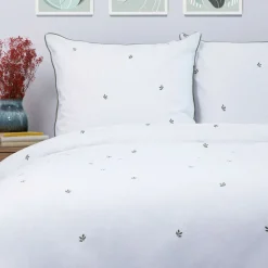 HOMLA Pościel Hadley Bawelniana W Listki Z Zielona Lamowka 140X200 Cm + 1*50X60 Cm