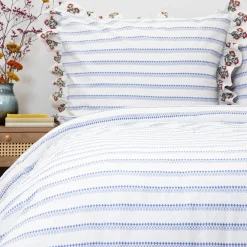 HOMLA Pościel Katina Bawelniana W Niebieski Wzor Z Falbanka 220X200 Cm