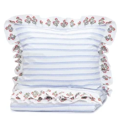 HOMLA Pościel Katina Bawelniana W Niebieski Wzor Z Falbanka 220X200 Cm