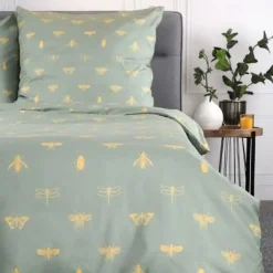 HOMLA Pościel Luro Z Mikrofibry Oliwkowa W Owady 140X200 Cm + 1*70X80 Cm