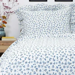 HOMLA Pościel Melanie Bawelniana Z Falbanka W Niebieskie Kwiaty 160X200 Cm