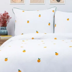 HOMLA Pościel Orangie Bawelniana W Pomarancze Z Zielona Lamowka 140X200 Cm + 1*50X60 Cm