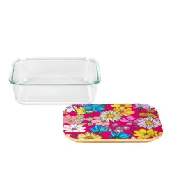 HOMLA Pojemnik Bambou Summer Z Bambusowa Pokrywka W Kwiaty 1,05 L