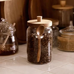 HOMLA Pojemnik Carlos Szklany Z Akacjowa Lyzeczka 0,9 L