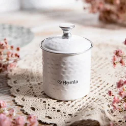 HOMLA Pojemnik Casay Bialy Z Pokrywka 7X8,5 Cm